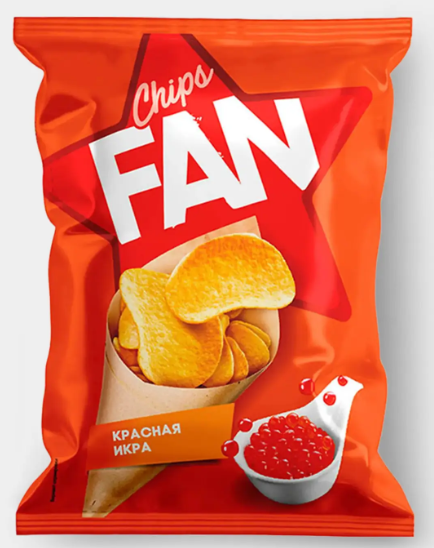 Чипсы со вкусом красной икры, произведены из свежего картофеля «Fan», 120 г