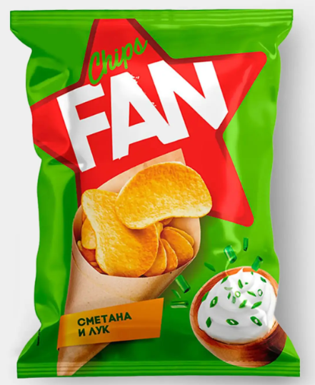 Чипсы со вкусом сметаны и лука, произведены из свежего картофеля «Fan», 120 г