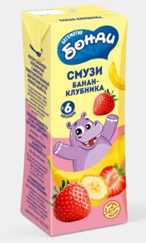 Нектар «Смузи банан-клубника», 0.2л «Бегемотик Бонди», 209 г