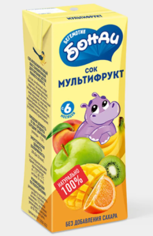 Сок «Мультифрукт», 0.2л «Бегемотик Бонди», 210 г