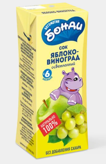 Сок «Яблоко-Виноград», 0.2л «Бегемотик Бонди», 209 г