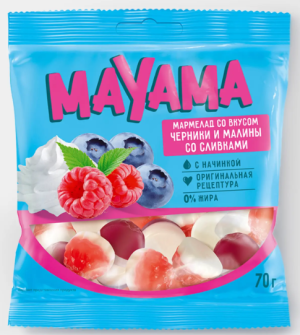 Мармелад жевательный с желейной начинкой со вкусом черники и малины со сливками «Mayama», 70 г