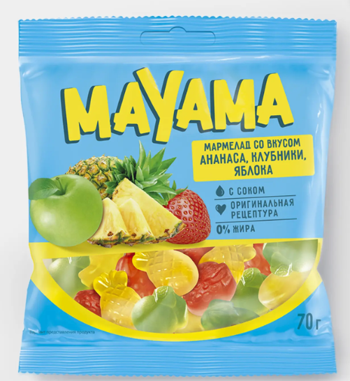 Мармелад жевательный в форме ягод и фруктов «Mayama», 70 г