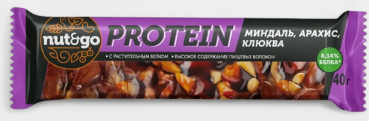 Батончик Protein миндаль, арахис, клюква «Nut&Go», 36 г