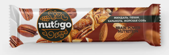 Батончик с миндалём, пеканом, карамелью, морской солью «Nut&Go», 36 г