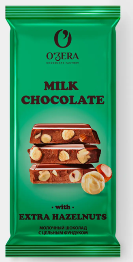 Шоколад молочный с цельным фундуком Milk & Extra Hazelnut «O'Zera», 90 г