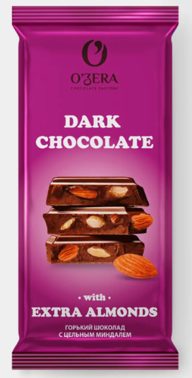 Шоколад горький с цельным миндалем Dark & Extra Almond «O'Zera», 90 г