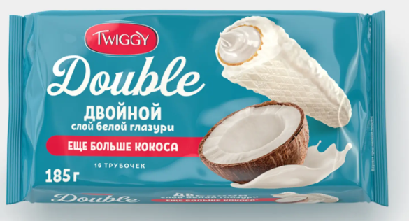 Трубочки вафельные Double с кокосом в белом шоколаде «Twiggy», 185 г