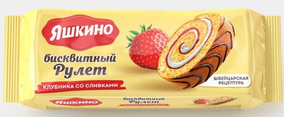 Рулет бисквитный клубничный со сливками «Яшкино», 200 г