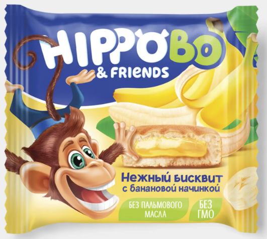 Пирожное бисквитное с желейной начинкой со вкусом банана «HIPPO BONDI & FRIENDS», 32 г
