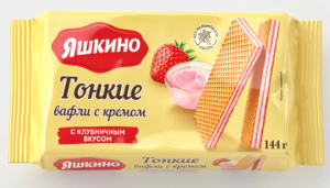 Вафли тонкие с кремом с клубничным вкусом «Яшкино», 144 г