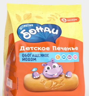 Детское печенье обогащённое йодом «Бегемотик Бонди», 180 г