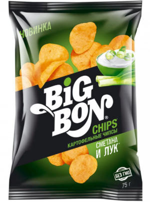 Чипсы из сырого картофеля со вкусом сметаны и лука BIGBON 140г.