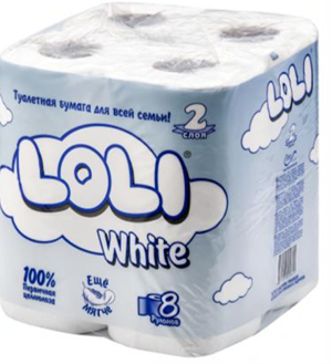 Туалетная бумага  2 слойные 8 рул Loli White