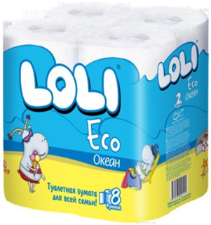 Туалетная бумага  2 слойные 8 рул Loli ECO Океан