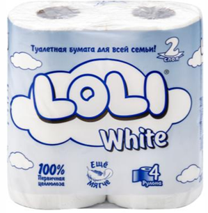 Туалетная бумага  2 слойные 4 рул Loli White