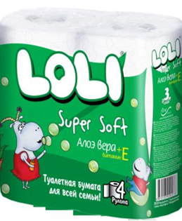 Туалетная бумага 3 слойные 4рул Loli Super Soft Алоэ Вера+вит. Е