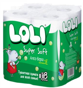 Туалетная бумага 3 слойные 8рул Loli Super Soft Алоэ Вера+вит. Е