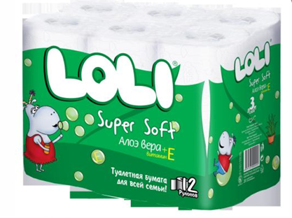 Туалетная бумага 3 слойные 12рул Loli Super Soft Алоэ Вера+вит. Е