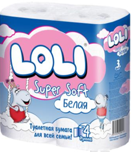 Туалетная бумага 3 слойные 4 рул Loli Super Soft Белая