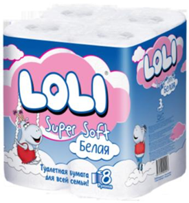 Туалетная бумага 3 слойные 8 рул Loli Super Soft Белая