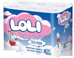 Туалетная бумага 3 слойные 12 рул Loli Super Soft Белая