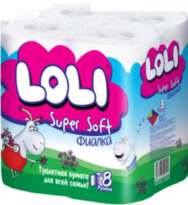 Туалетная бумага 3 слойные 8 рулонов Loli Super Soft  Фиалка ароматизир.