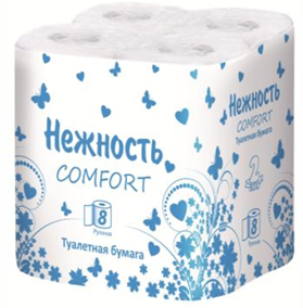 Туалетная бумага  Нежность (Comfort)  Кол-во: 8 рулона.
