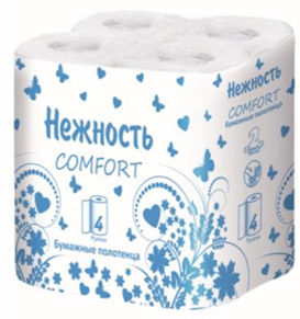 Бумажные полотенца  Нежность (Comfort)  Кол-во: 4 рулона.