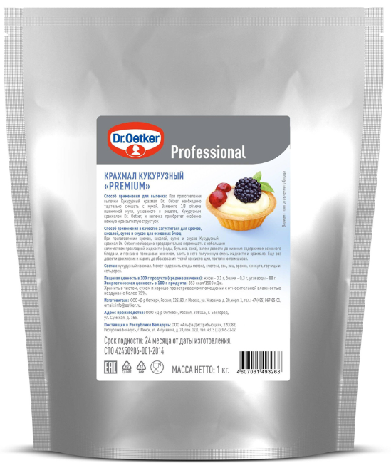 Кукурузный крахмал  PREMIUM,  Вес: 1000 гр Dr.Bakers