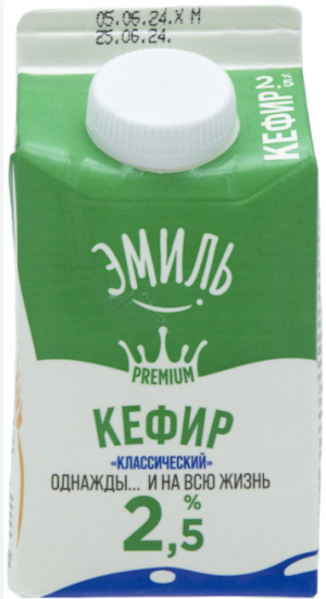 Эмиль Кефир, 2,5%, пюрпак, 450гр.