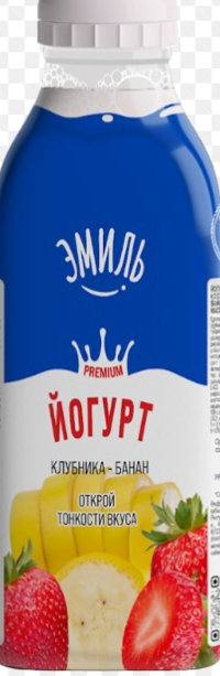 Йогурт питьевой Эмиль клубника-банан со злаками 1,5% 900гр п/бут