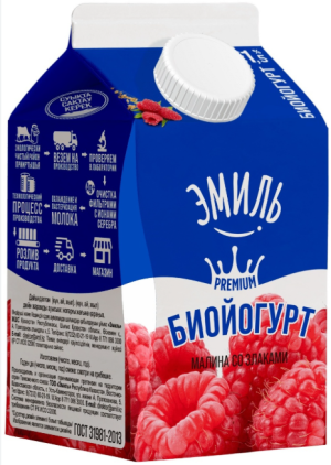 Биойогурт малина со злаками, 1.5%, пюрпак, 450 гр.