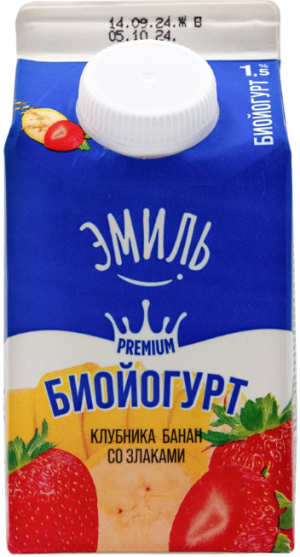 Биойогурт клубника-банан со злаками, 1.5%, пюрпак, 450гр.
