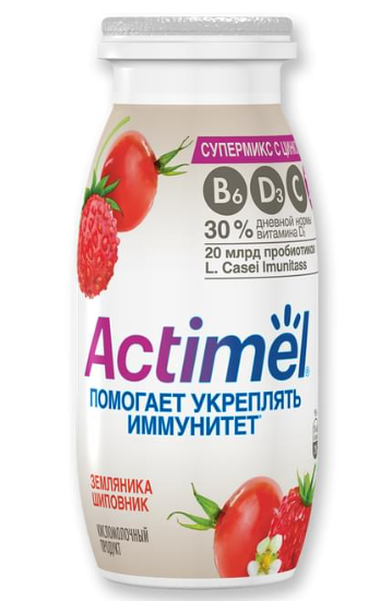 Actimel, 1.5% 95мл ЗЕМЛЯНИКА-ШИПОВНИК+ВИТАМИН С