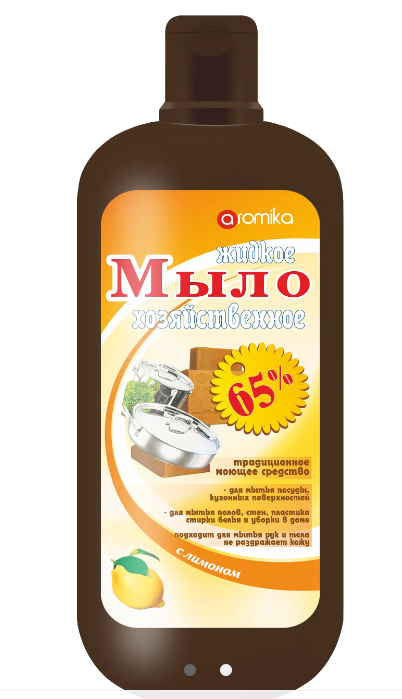 "ХОЗЯЙСТВЕННОЕ" жидкое мыло 65% лимон 1.1л Aromika