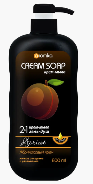 "AROMIKA" крем-мыло +гель для душа 2в1 Абрикос  800мл