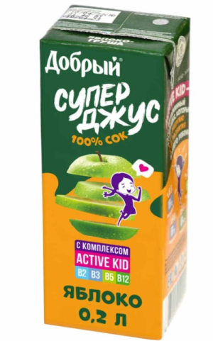 Добрый Супер Джус 200мл яблочный с витам Active kid