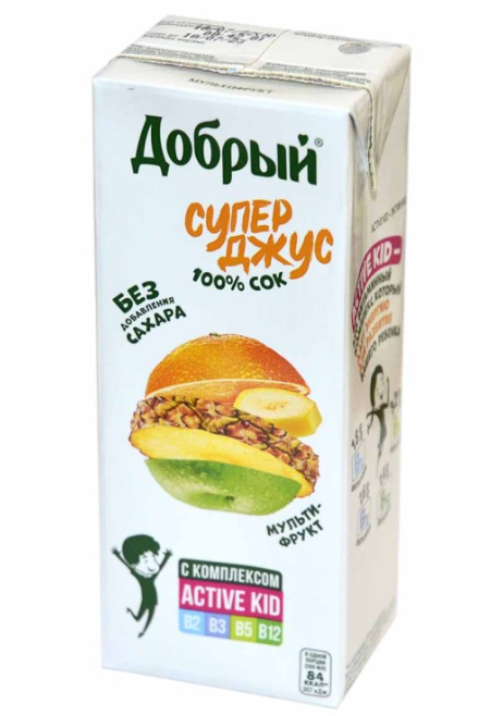Добрый Супер Джус 200мл мультифруктовый с витам Active kid