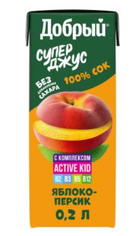 Добрый Супер Джус 200мл яблочно-персиковый с витам Active kid