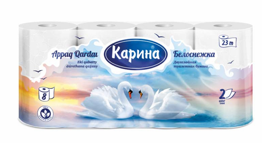 Туалет.бумага "Белоснежка" 2слойные, 8рулонов  Карина