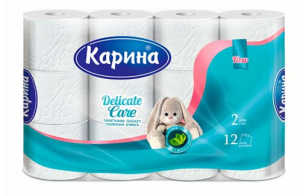 Туалет.бумага «Delicate Care» Зайчик 2слоя, 12рулонов  Карина