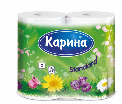 Туалетная бумага  2слоя, 4рулона  Карина  "Standard"