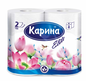 Туалетная бумага  2слоя, 4рулона  Карина-Элит