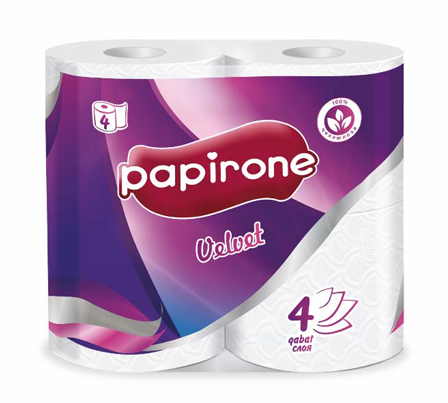 Туалетная бумага «Papirone Velvet» 4слоя 4рулон.
