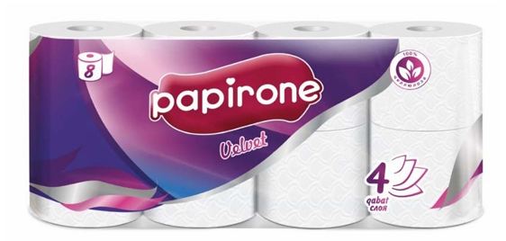 Туалет.бумага «Papirone Velvet» 4слоя 8рулон.