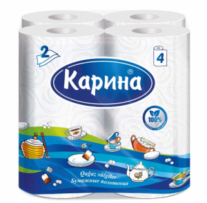 Бумажные полотенца Карина белые 2слоя, 4рулона