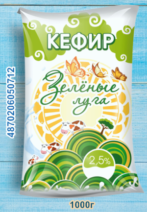 Кефир жирность 2,5%"Зеленые луга" ф/п 1 л Садовое