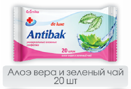 Антибактериальные Antibak 20шт алоэ вера и зеленый чай