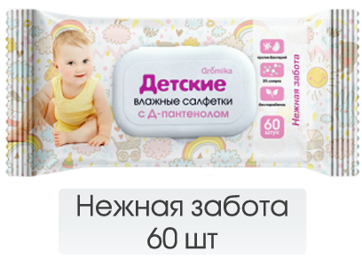 Влажные салфетки детские Аромика 60шт нежная забота